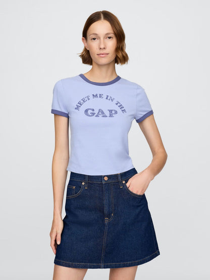 Açık Mavi Gap Logo Crop T-shirt