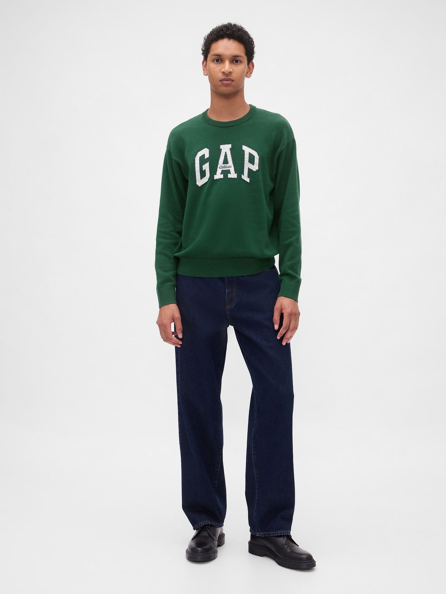 Yeşil Relaxed Gap Logo Intarsia Kazak