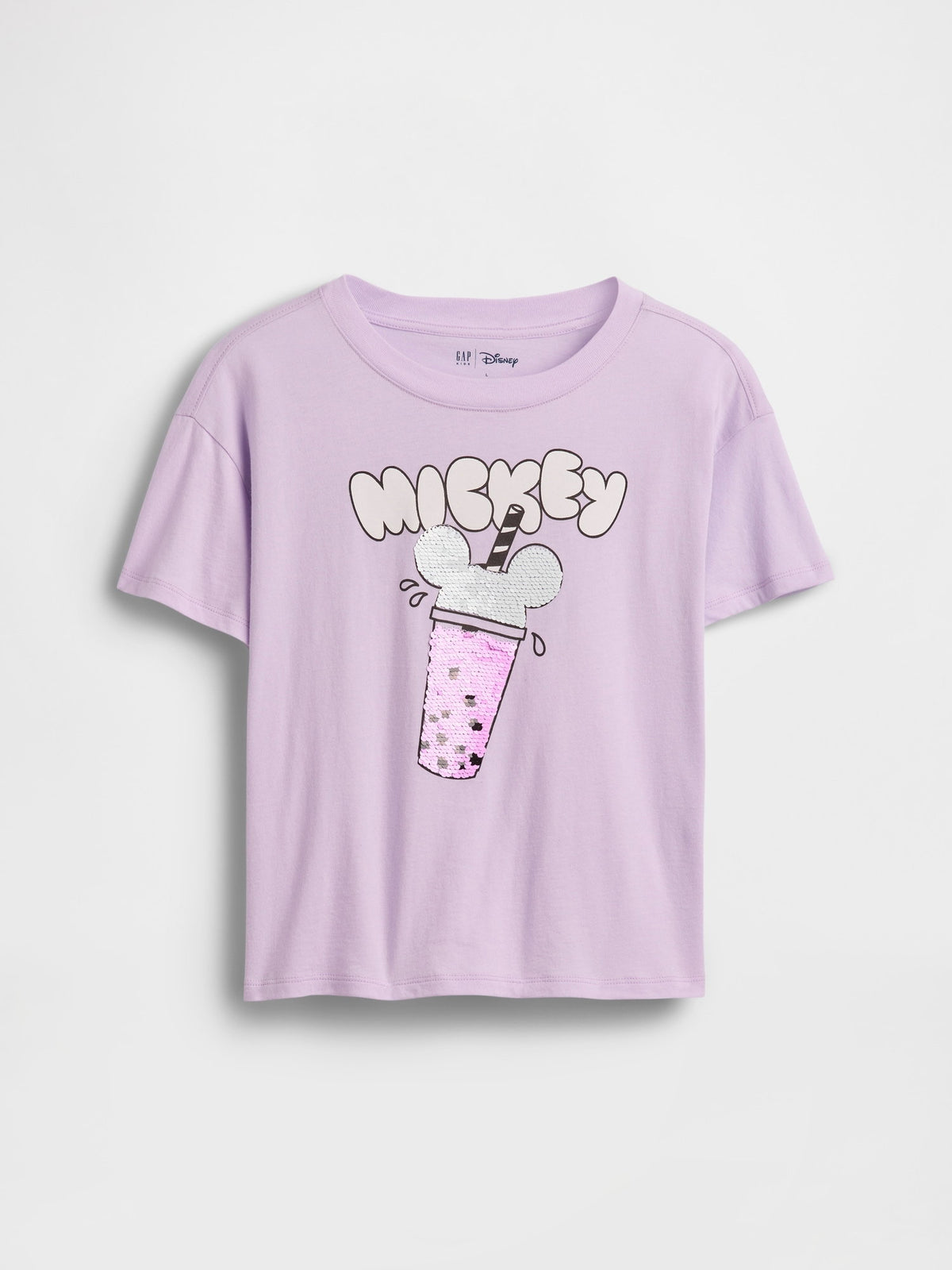 Lila Disney Oversized Flippy Sequins Grafik Baskılı T-shirt