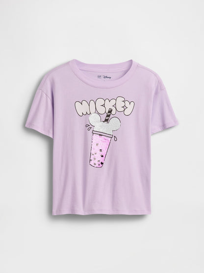 Lila Disney Oversized Flippy Sequins Grafik Baskılı T-shirt