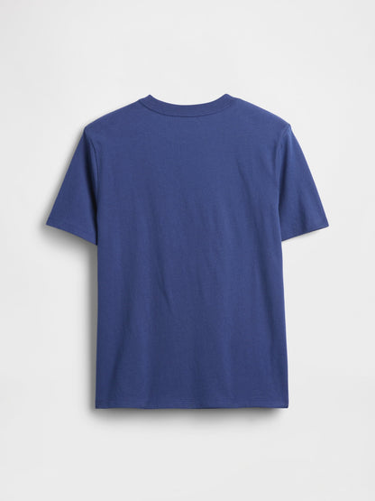 Koyu Mavi Grafik Baskılı T-shirt