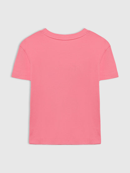 Pembe Grafik Baskılı T-shirt