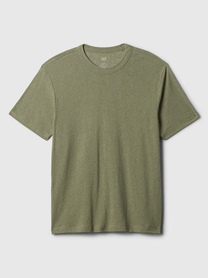 Haki Keten Karışımlı T-shirt
