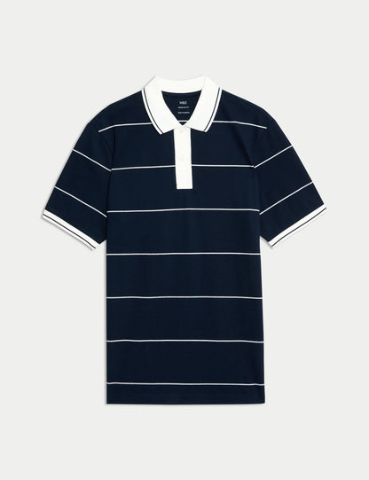 Saf Pamuklu Pique Çizgili Polo T-shirt
