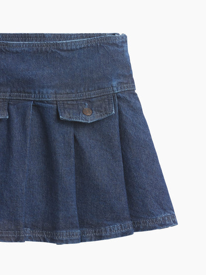 Mavi Denim Pileli Mini Etek