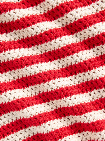 Kırmızı %100 Pamuk Crochet Crop Triko Bluz