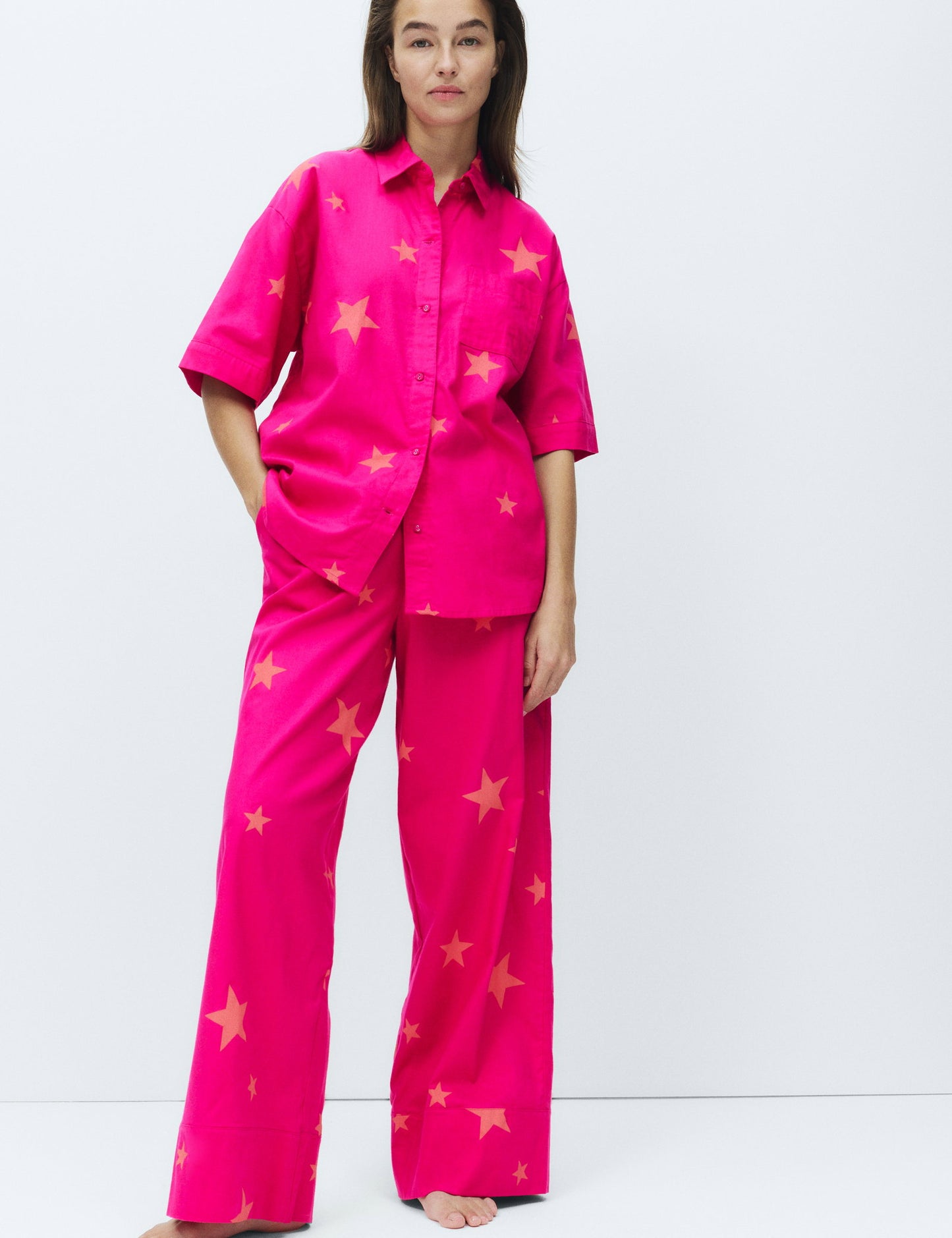 Saf Pamuklu Desenli Pijama Takımı
