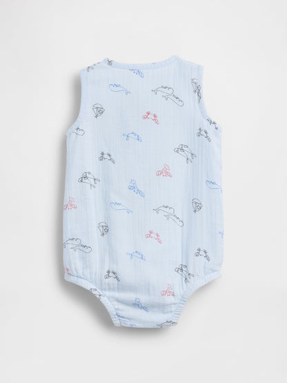 Mavi Pamuk Gauze Henley Cepli Kolsuz Bodysuit