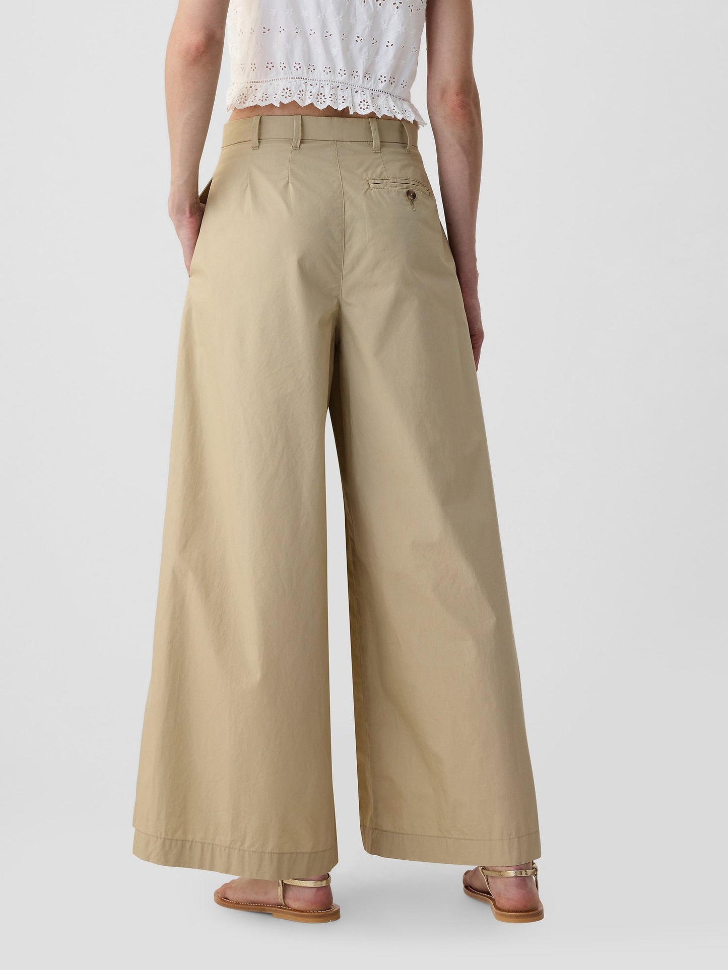 Bej Gap × Dôen High Rise Wide Leg Khaki Pantolon