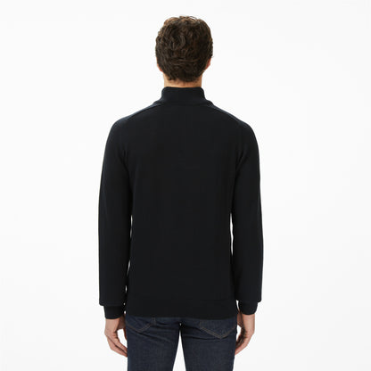 Lacoste Erkek Classic Fit Yarım Fermuarlı Çizgili Siyah Kazak