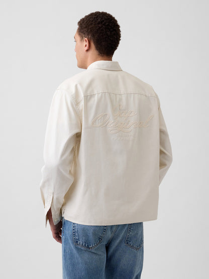 Bej Relaxed Crop Straight-hem Oxford Gömlek