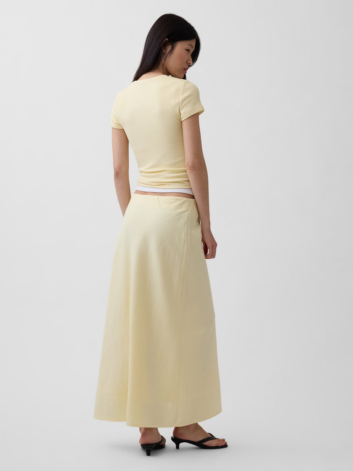 Sarı Keten Karışımı Maxi Slip Etek