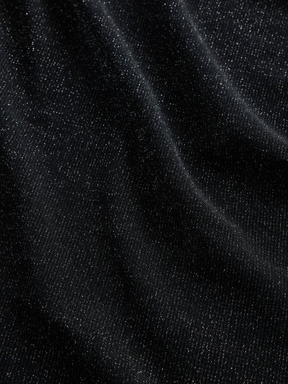 Siyah Sheer Metallic Mesh T-shirt