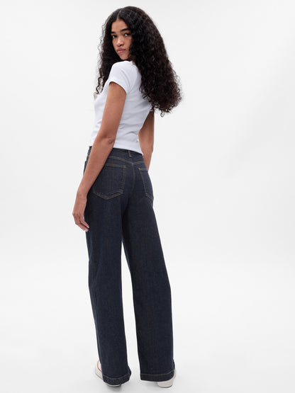Lacivert High Rise Stride Wide-leg Jean Pantolon
