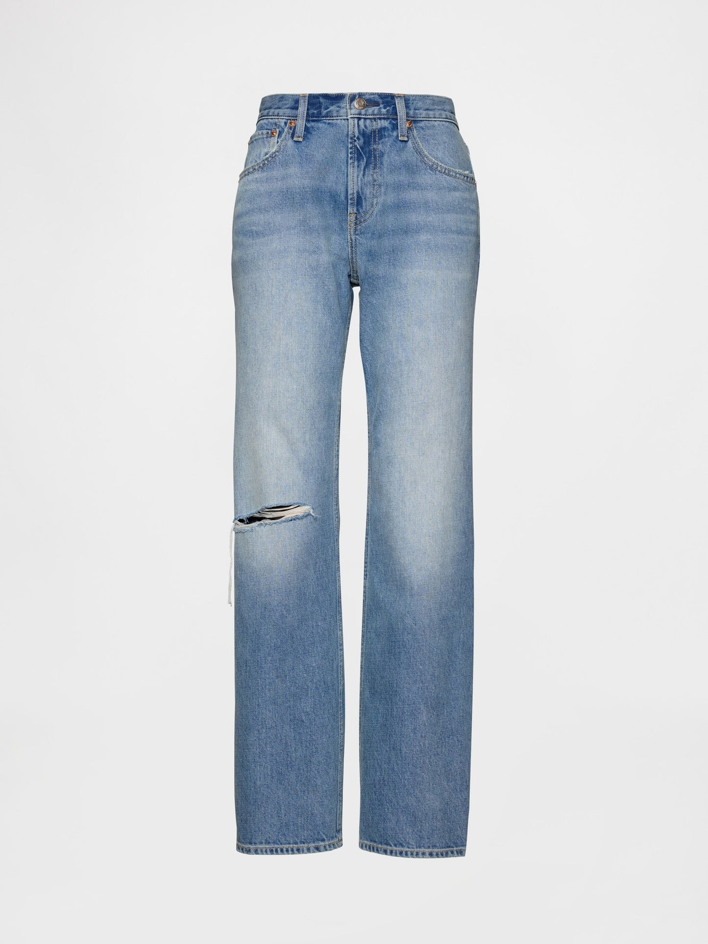 Açık Mavi Mid Rise Rigid Relaxed Straight Jean Pantolon