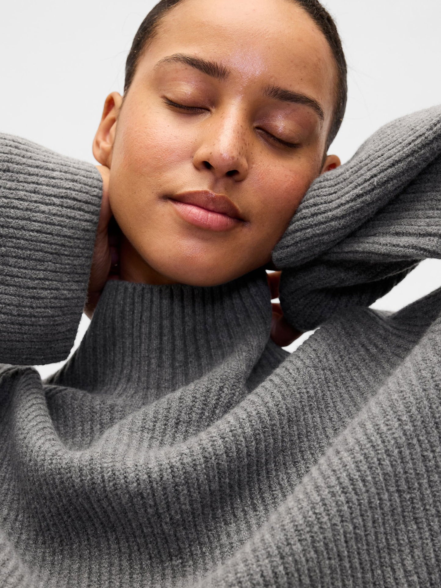Gri Cashsoft Shaker Örgü Turtleneck Kazak