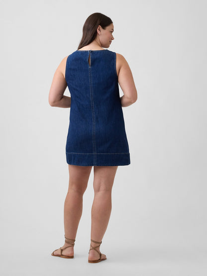 Koyu Mavi Denim Apron Mini Elbise