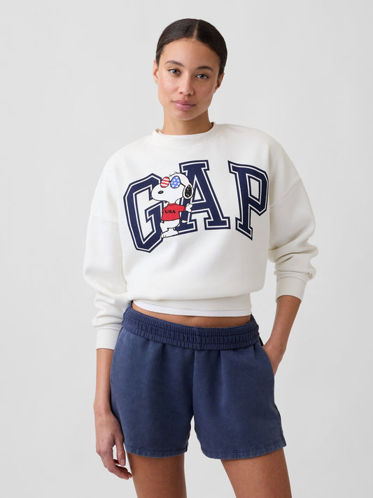 Beyaz Peanuts Oversized Wedge Bisiklet Yaka Sweatshirt