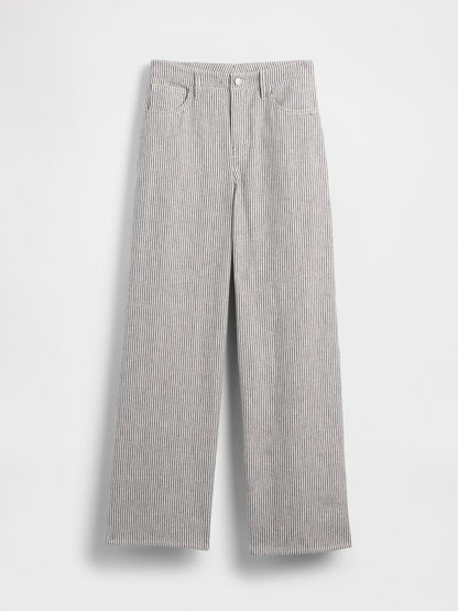 Beyaz Keten Karışımı Wide-leg Pantolon