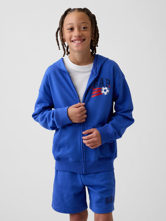 Kobalt Mavisi Relaxed Gap Grafik Fransız Havlu Kumaş Fermuarlı Sweatshirt