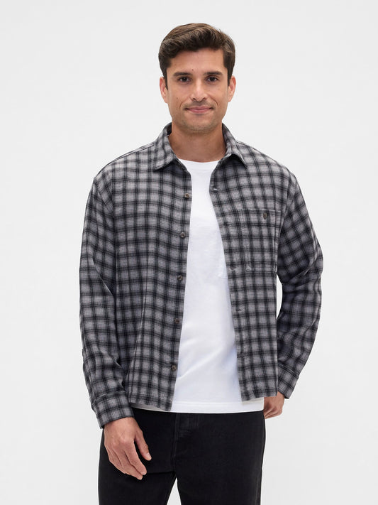 Gri Boxy Fit Flannel Gömlek