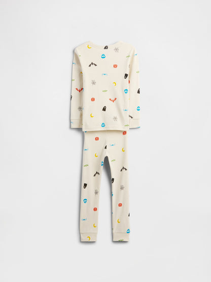 Krem Halloween Grafik Baskılı Pijama Takımı