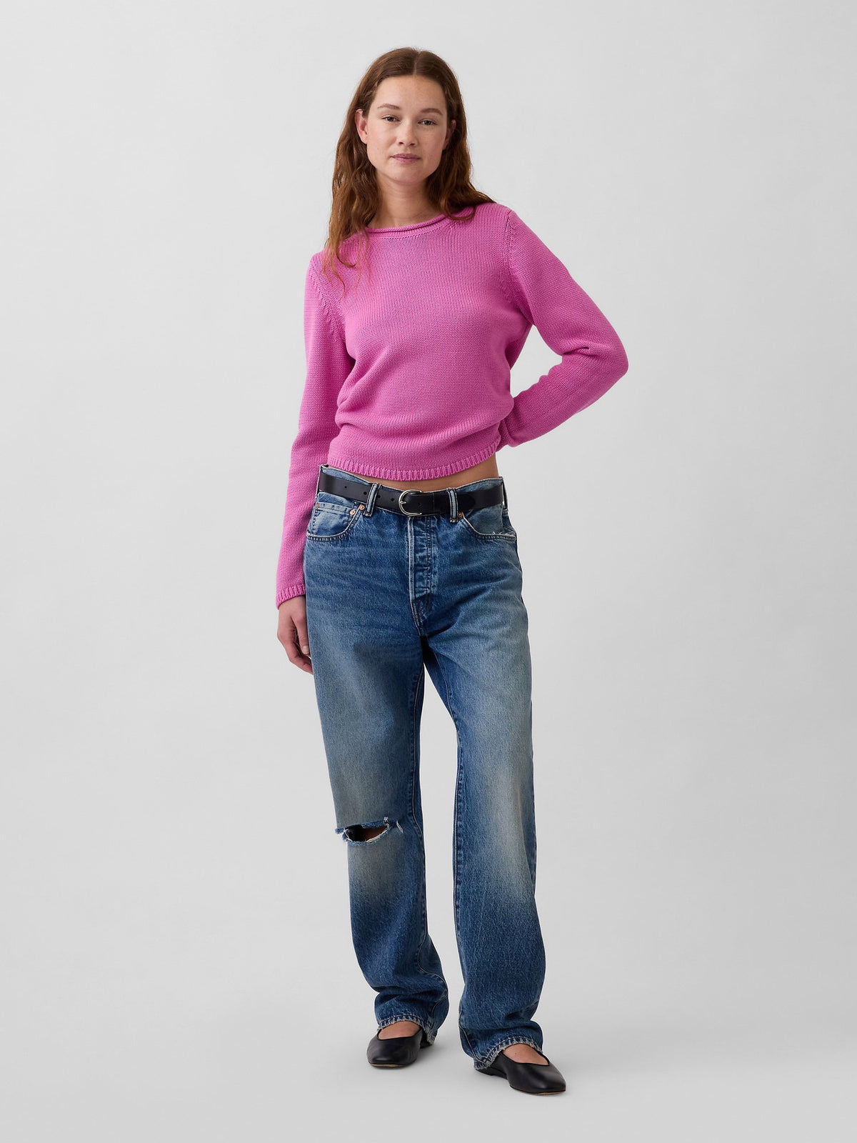 Pembe 100% Pamuk Rollneck Kazak