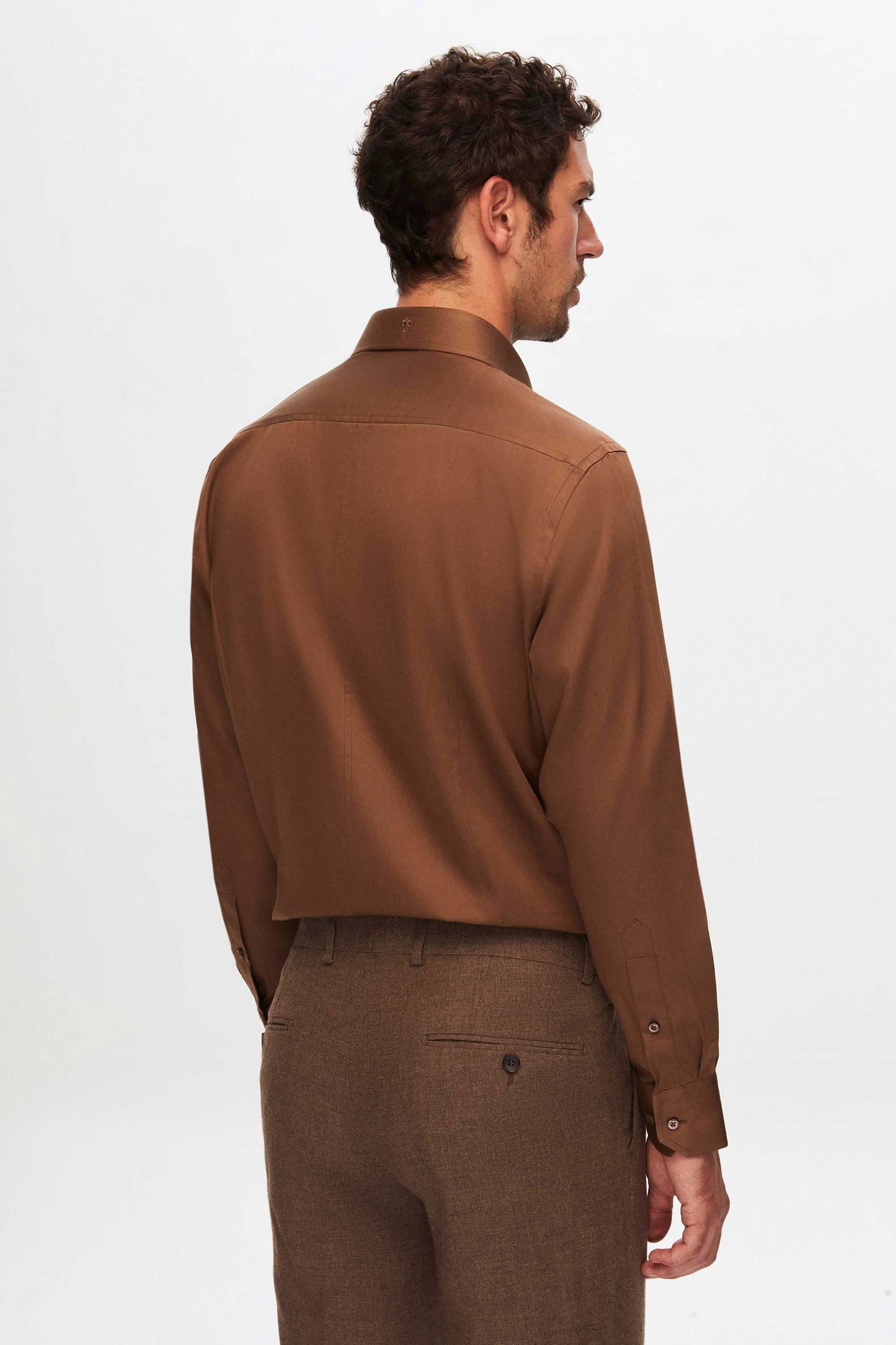 Damat Slim Fit Kahverengi Düz Nano Care Gömlek