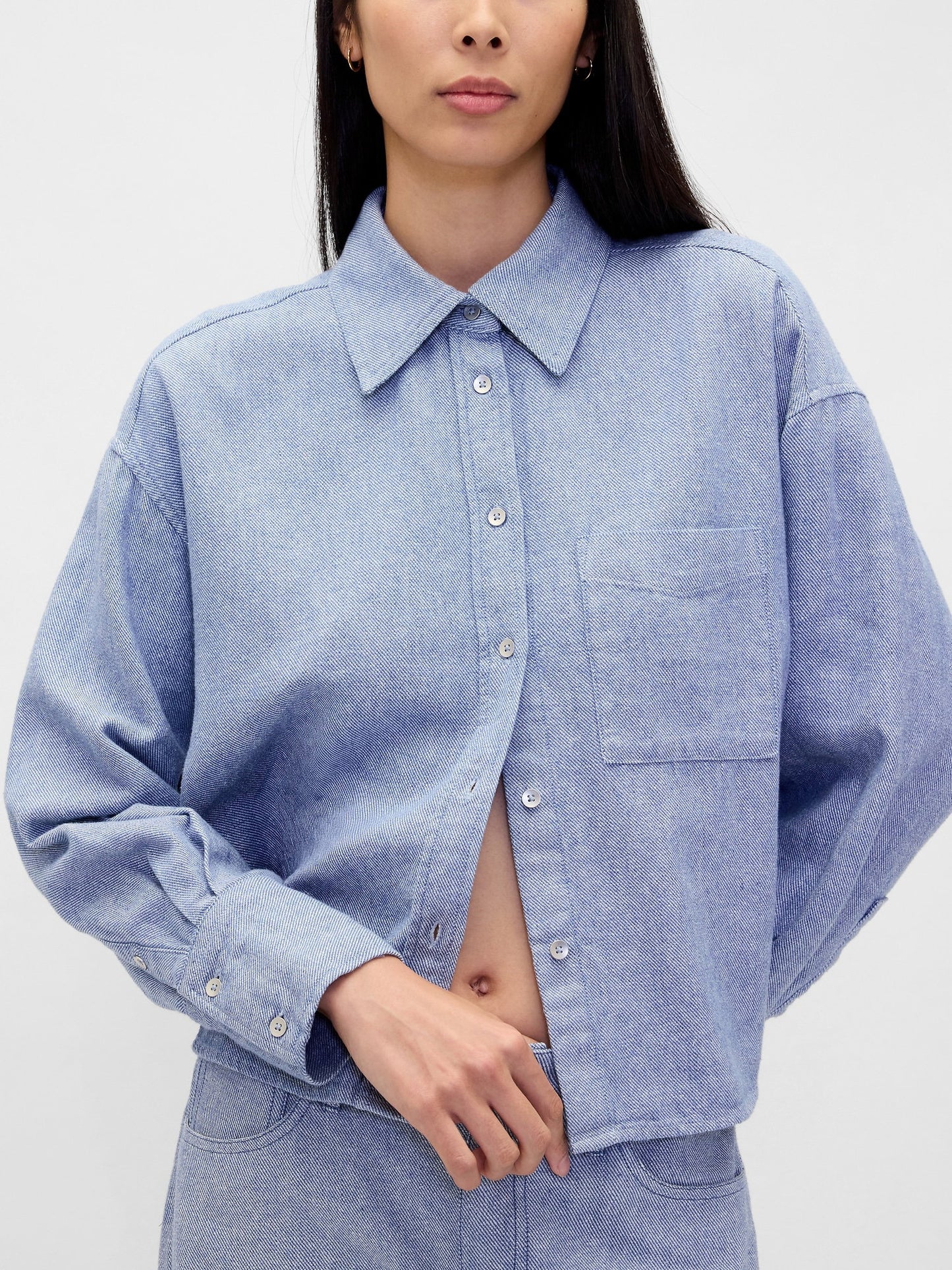 Açık Mavi Keten Karışımı Oversized Gömlek