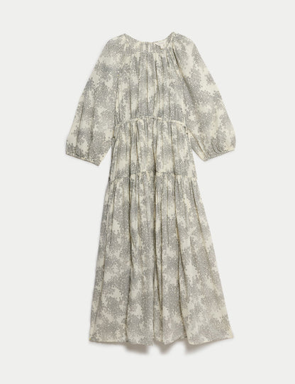 Pamuklu Desenli Maxi Elbise