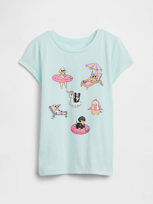 Açık Mavi Grafik Baskılı T-shirt