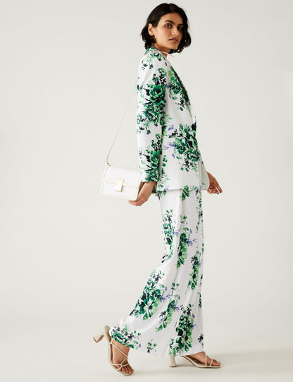 Çiçek Desenli Wide Leg Saten Pantolon