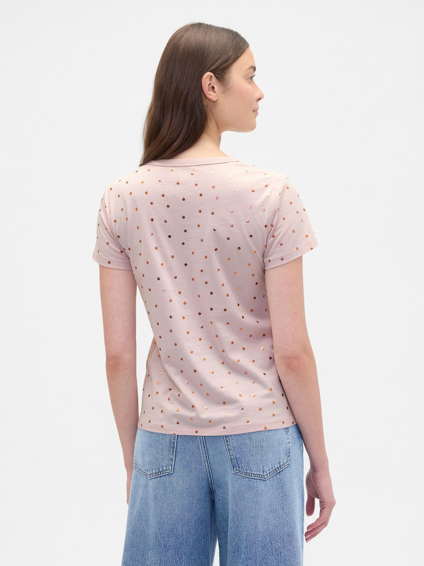Açık Pembe V Yaka Grafik T-shirt