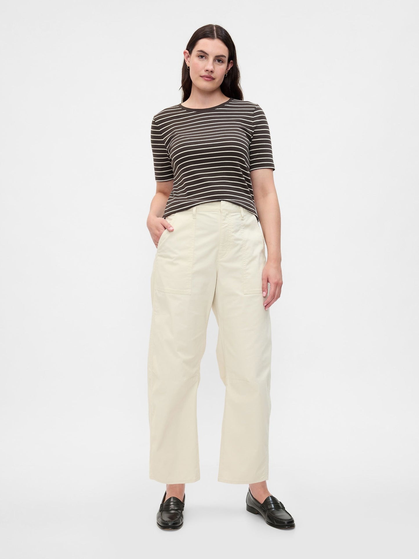 Kırık Beyaz High Rise Barrel Khaki Pantolon