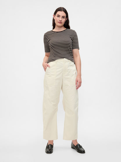 Kırık Beyaz High Rise Barrel Khaki Pantolon