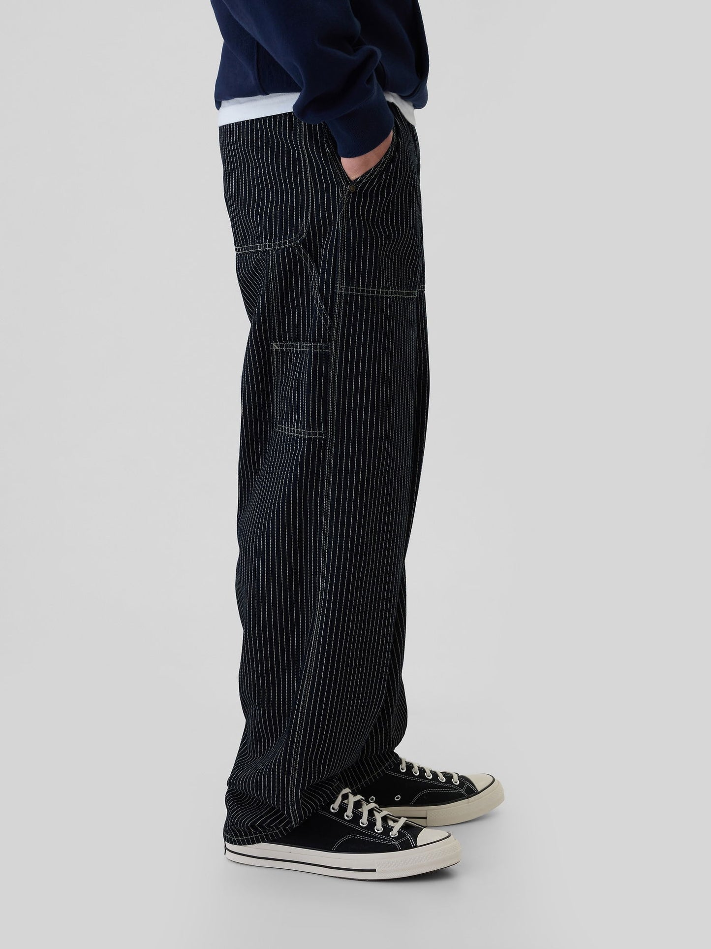 Koyu Mavi Railroad Utility Baggy Jean Pantolon