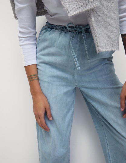 Denim Büzgülü Wide Leg Pantolon