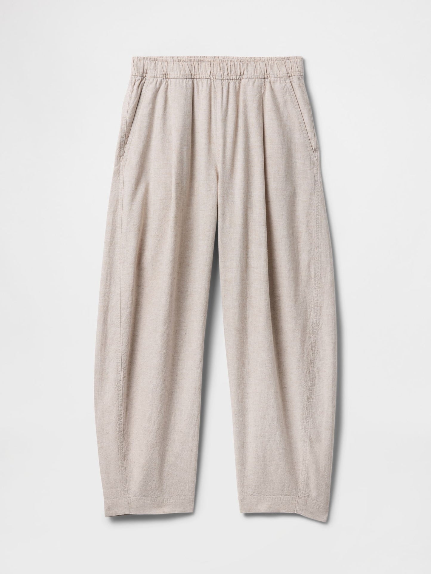 Bej Mid Rise Keten Karışımlı Barrel Pantolon