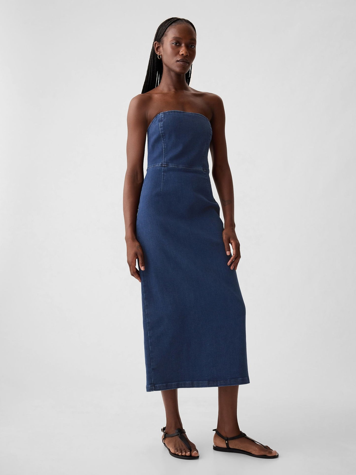 Mavi Straplez Denim Midi Elbise
