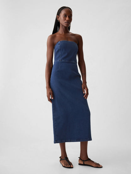 Mavi Straplez Denim Midi Elbise