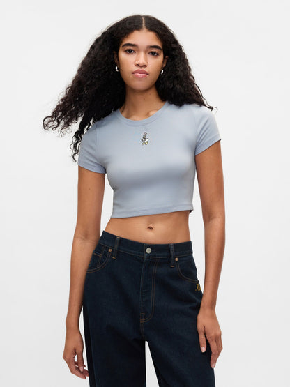Açık Mavi Gap × Disney Bisiklet Yaka Crop T-shirt