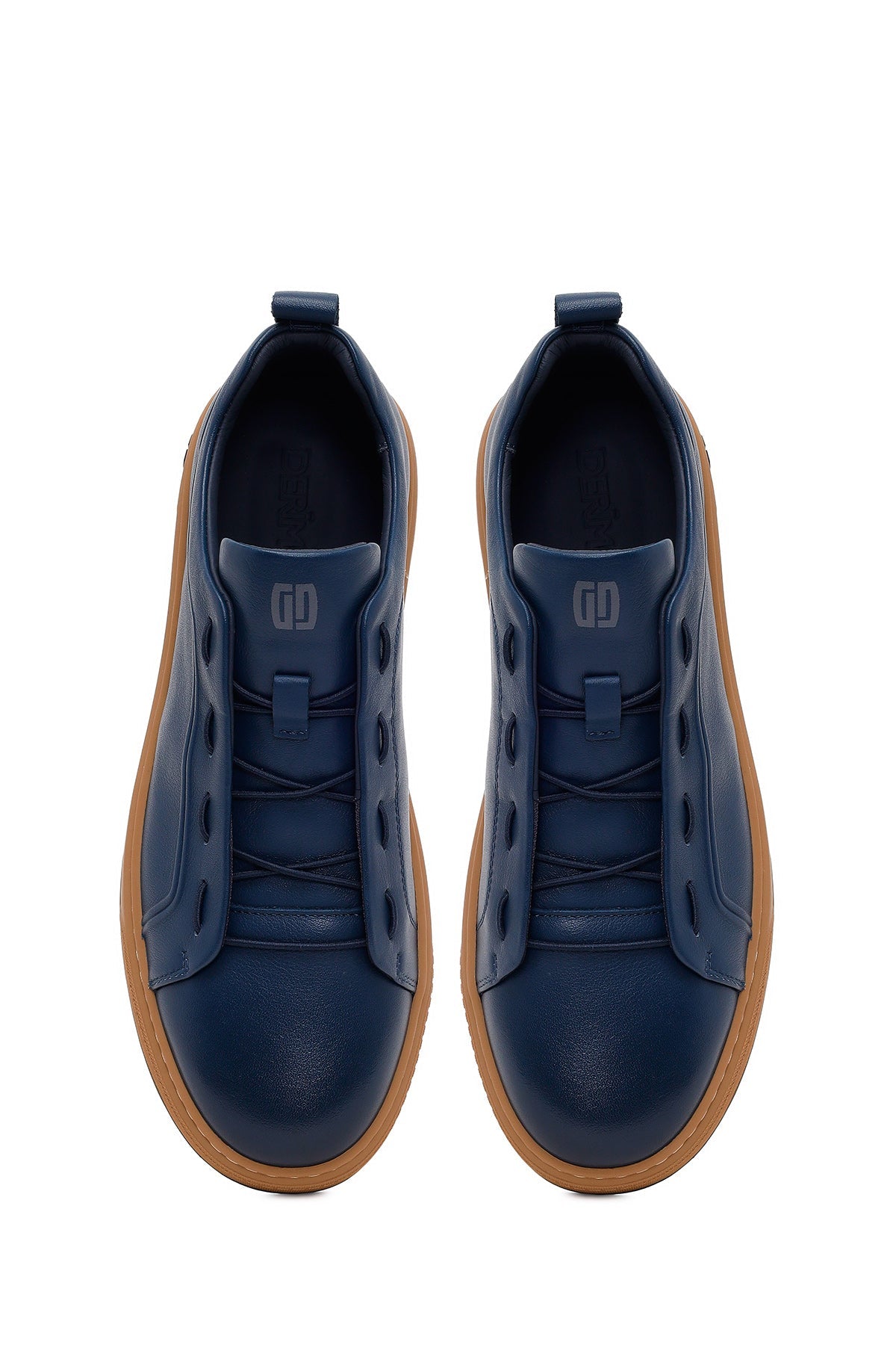 Erkek Lacivert Bağcıklı Deri Sneaker