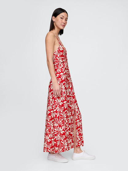 Kırmızı Bağcıklı Maxi Slip Elbise