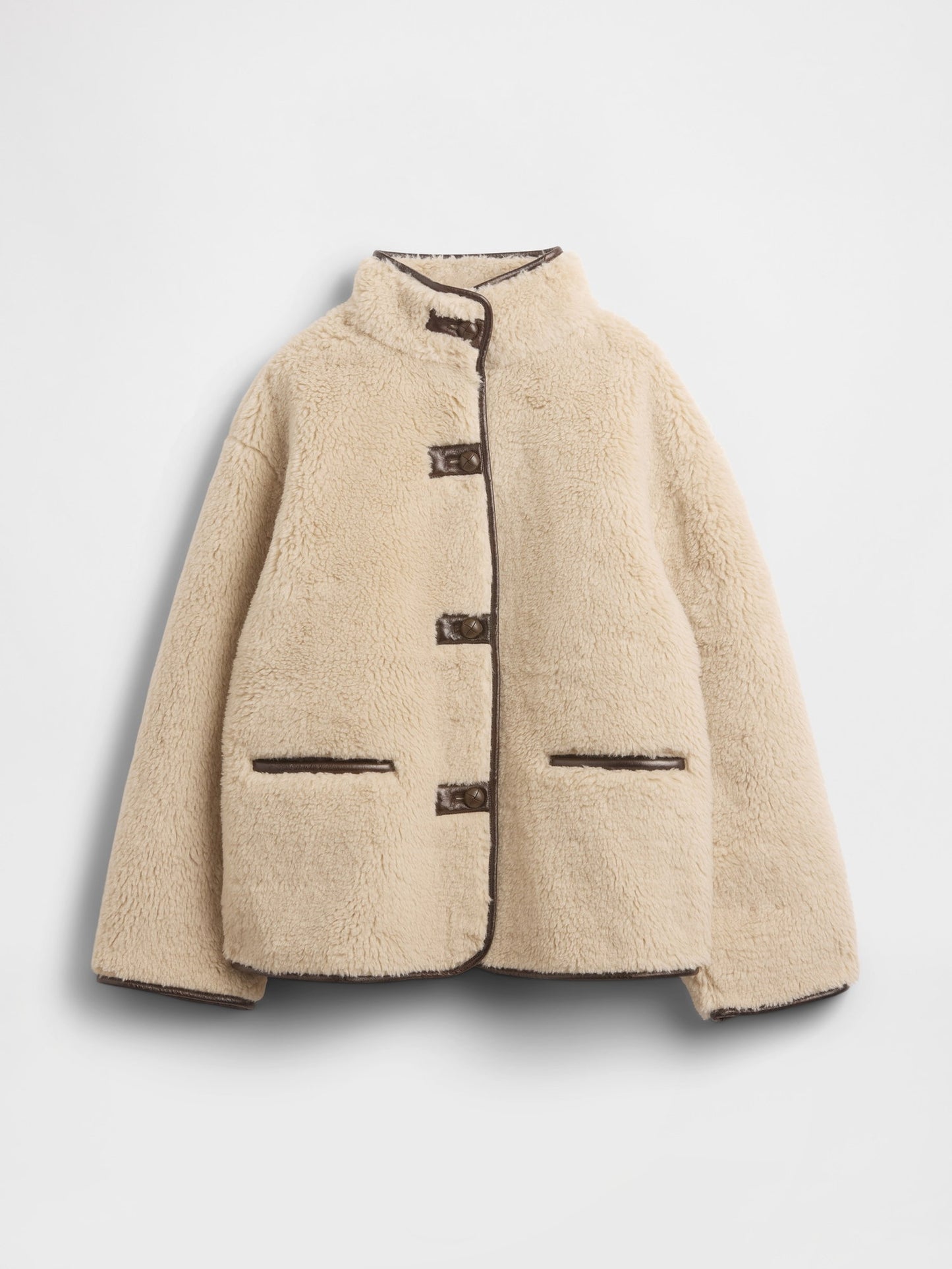 Bej Recycled Sherpa & Vegan Deri Trim Mont