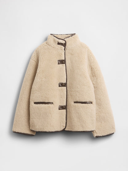 Bej Recycled Sherpa & Vegan Deri Trim Mont