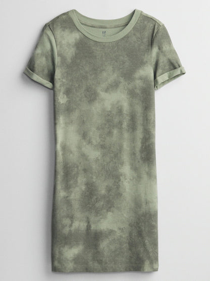 Haki Grafik Baskılı T-shirt Elbise