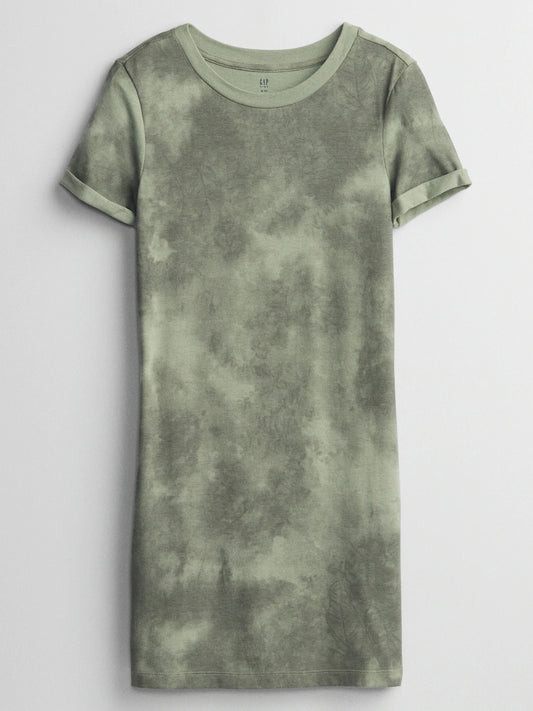 Haki Grafik Baskılı T-shirt Elbise