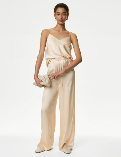 Yüksek Bel Wide Leg Saten Pantolon