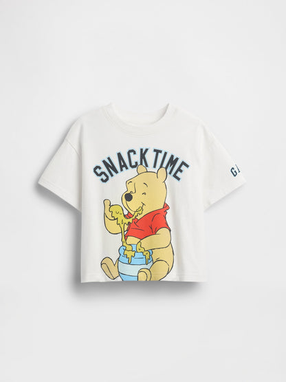 Beyaz Winnie The Pooh Oversized Grafik Baskılı T-shirt