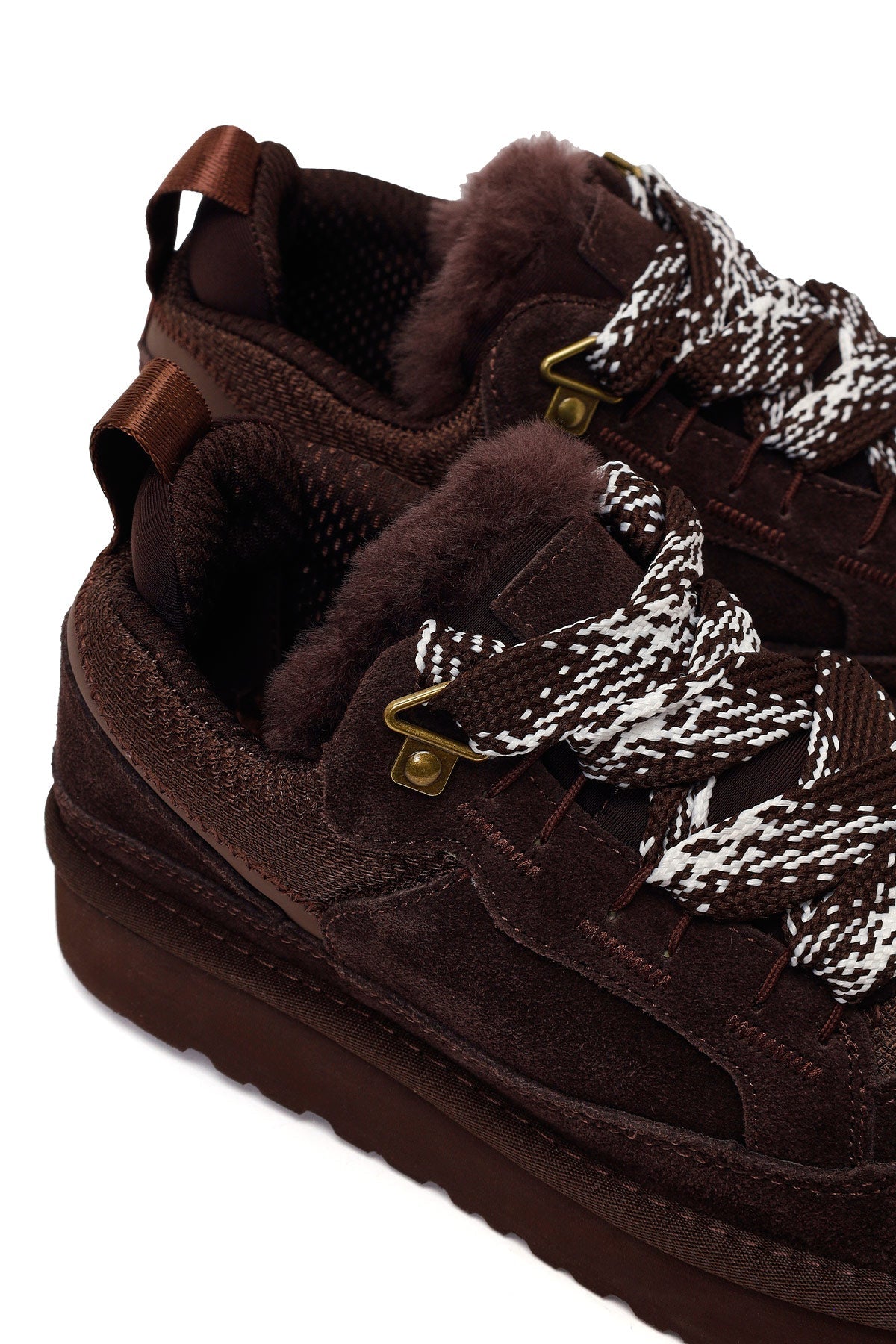 Kadın Kahverengi Bağcıklı Kalın Tabanlı Tüylü Süet Deri Teddy Sneaker